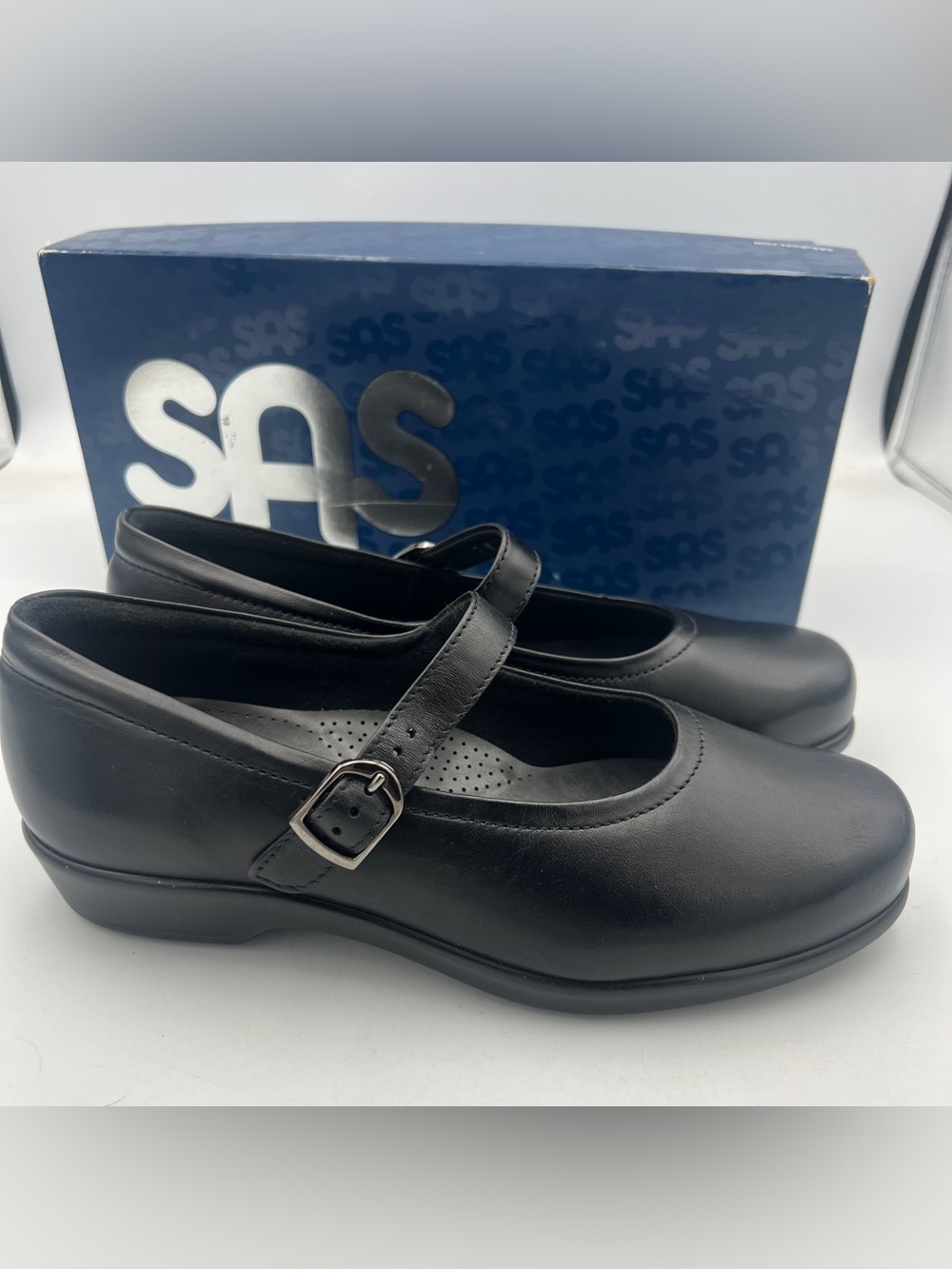 SAS Maria Black Leather Mary Jane Comfort Shoes Women’s Size 7W NEW w/Box
